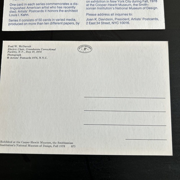 Artists Postcards 1978 Vintage - Fred W. McDarrah Electric Chair Photograph - Picture 9 of 10